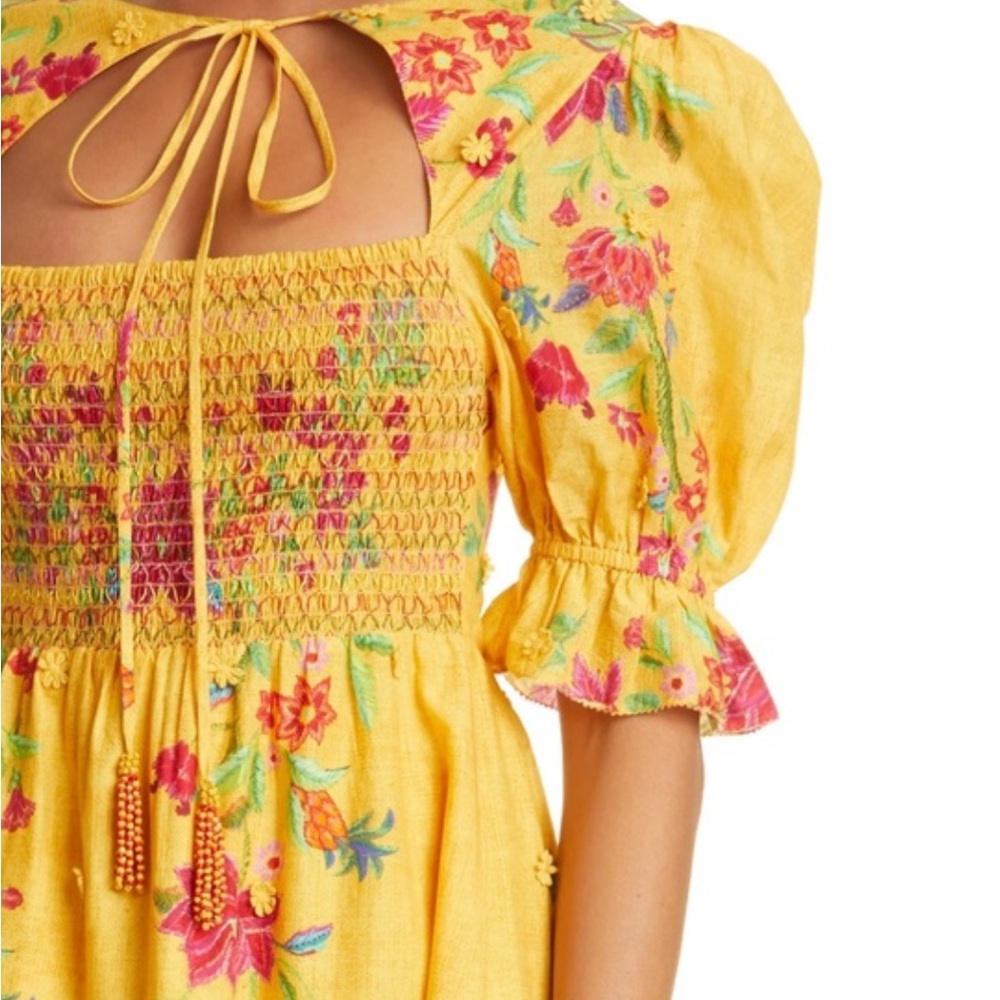 NWOT: Farm Rio Flower Dream Floral Smocked Puff-Sleeve Maxi Dress Size S.
